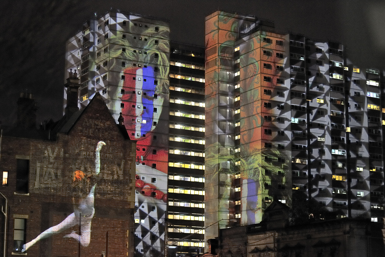 Projections on building from Gertrude Street Projection Festival 2016