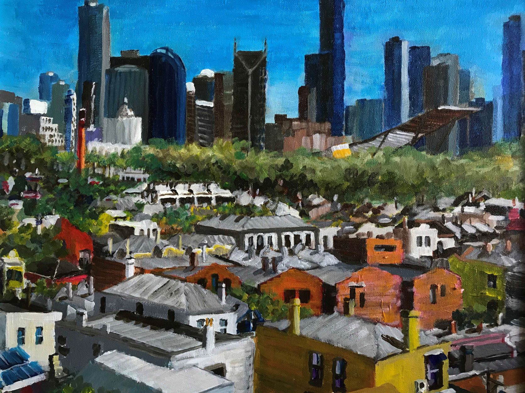 City View. A painting of the Melbourne Skyline by Errol Loader