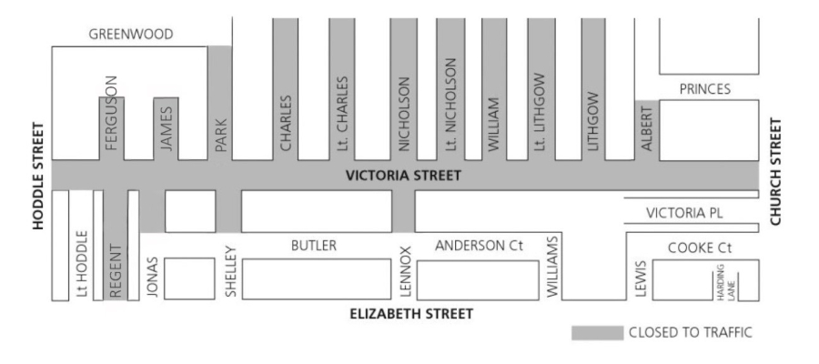 Map showing Victoria Street Road Closure 