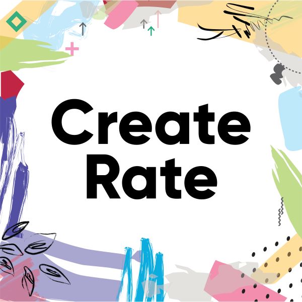 white and colourful create rate signage