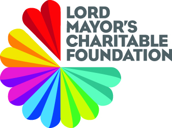A fan of rainbow colours with text over top that reads 'Lord Mayors Charitable Fund'