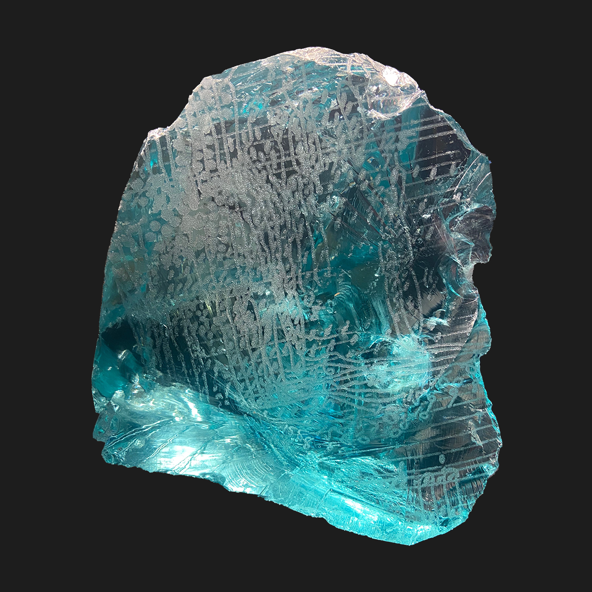 A stone with aqua colour tones and is opaque. 