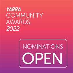 Pink and purple gradient background with white text saying 'Nominations Open'.