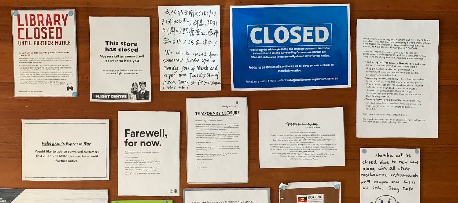 Collection of 19 closed signs during COVID 19.